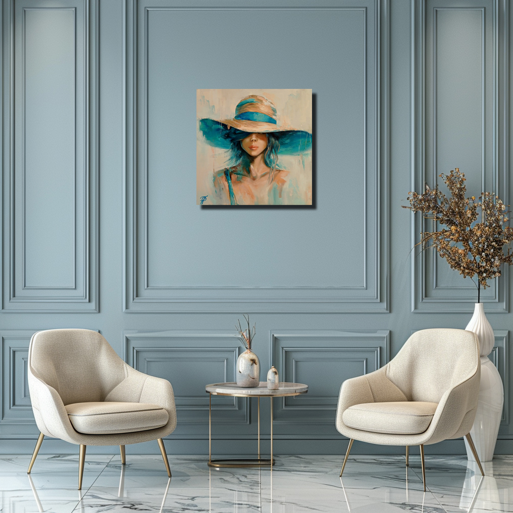 Summer Haze painting by Julianna Tulinova in luxury interior #originalart #portrait #juliannatulinova