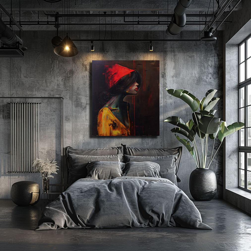 In Search of the Gray Wolf painting by Julianna Tulinova in futuristic interior #art #redhat