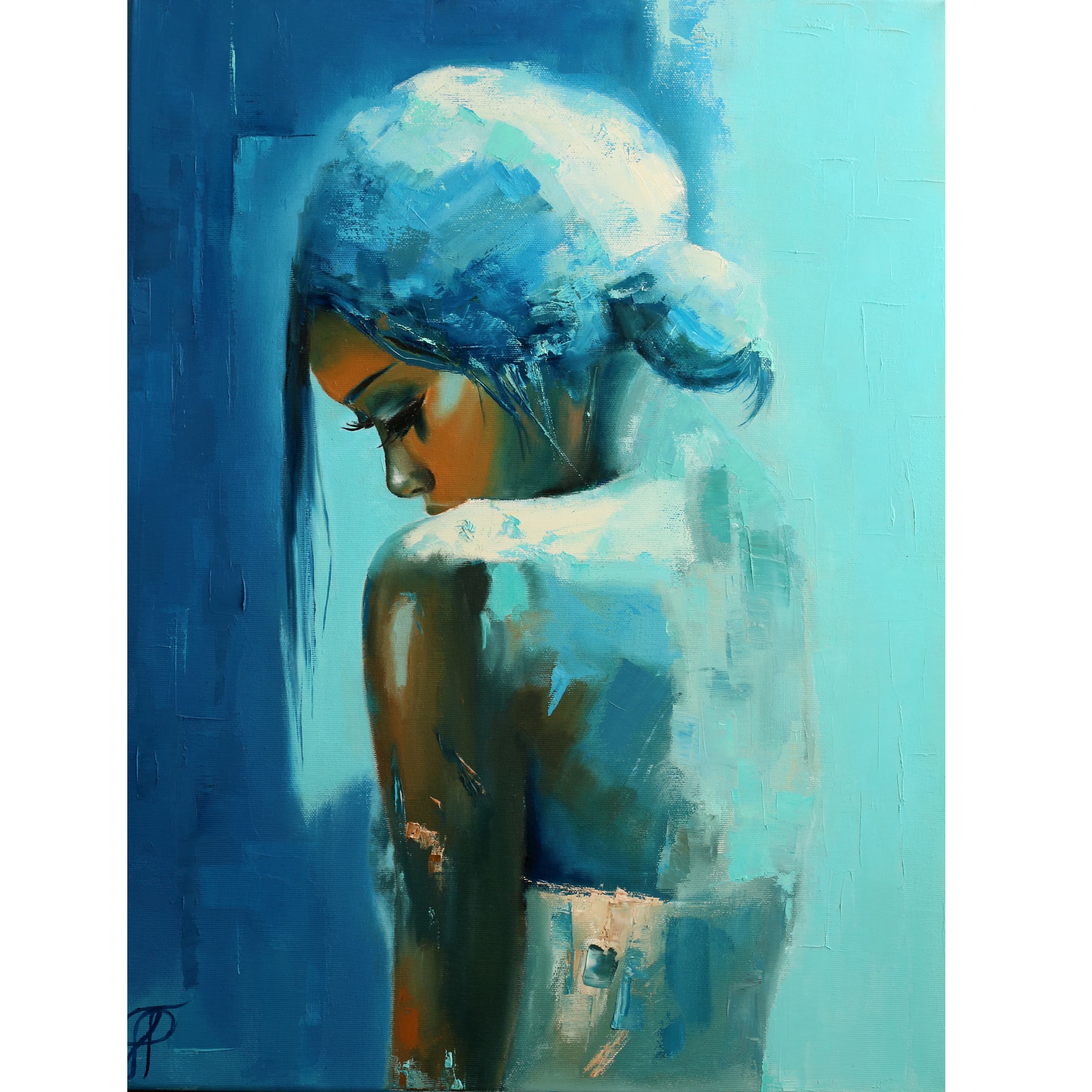 Sadness original painting by Julianna Tulinova #painting #marmaid