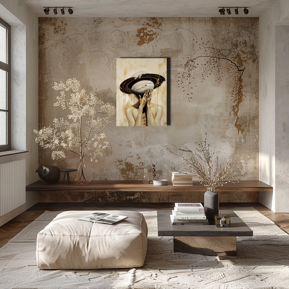 Thoughts of the Universe painting by Julianna Tulinova in futuristic interior #art #saturn
