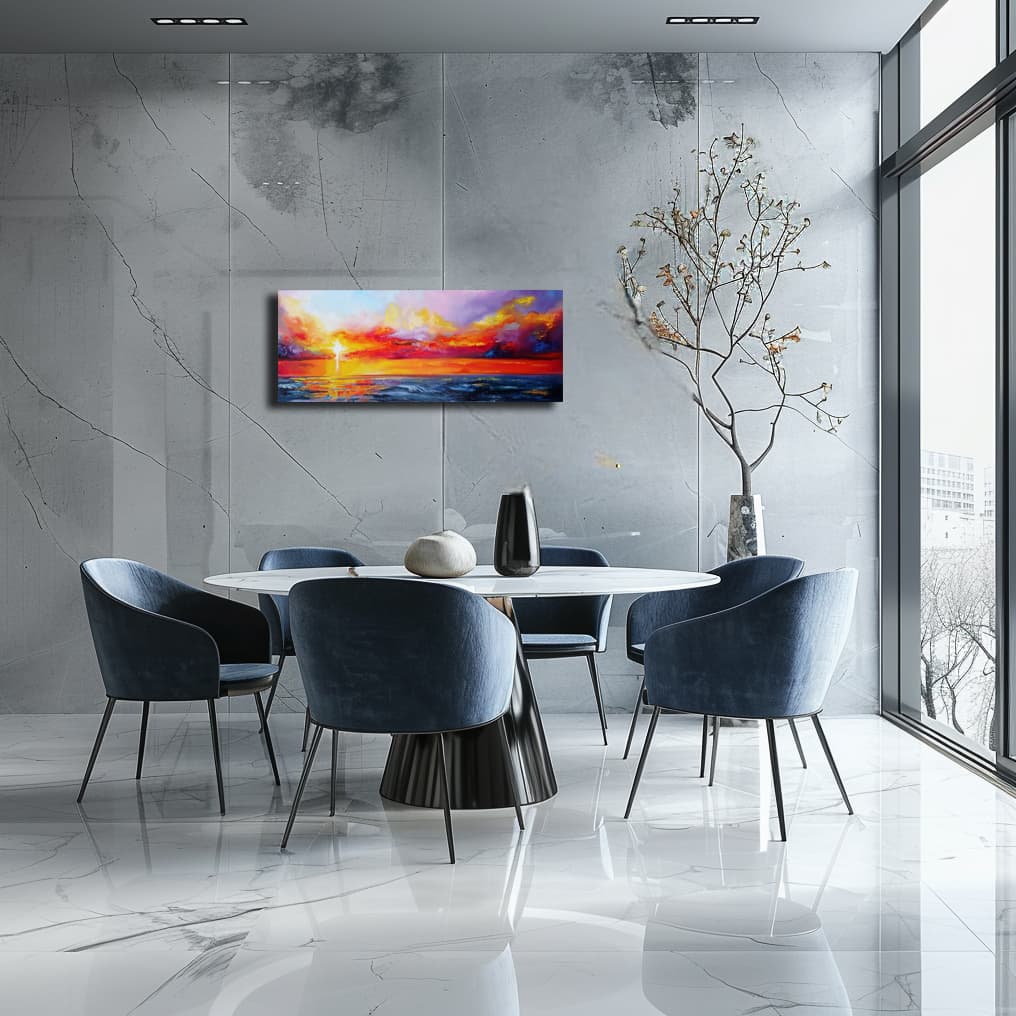 Fiery star painting by Julianna Tulinova in vibrant interior #originalart #art