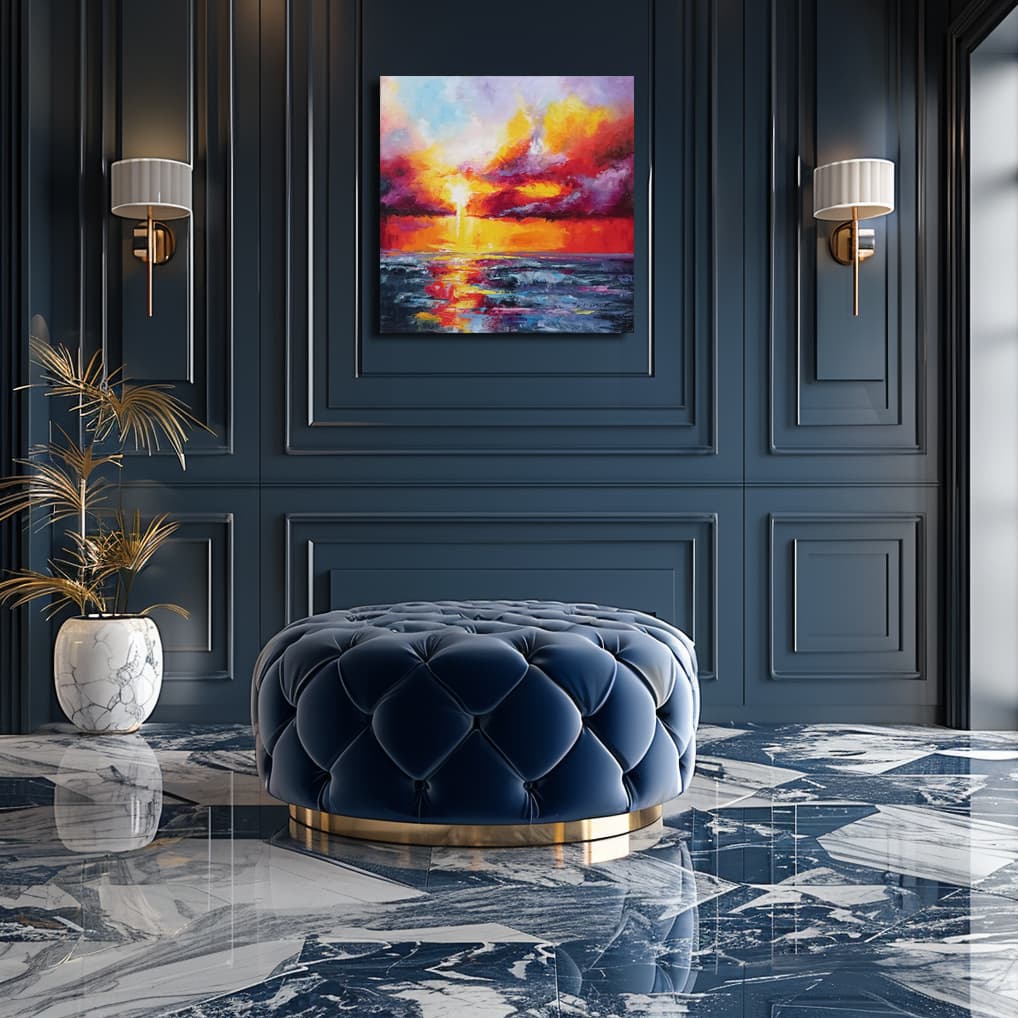 Fiery moment painting by Julianna Tulinova in warm tone interior #art #abstract