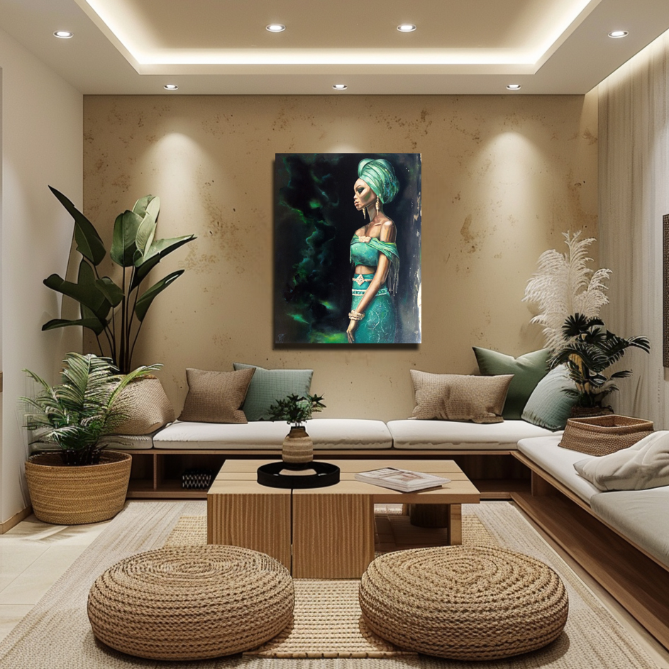 Queen of Africa painting by Julianna Tulinova in luxurious interior #originalart #african