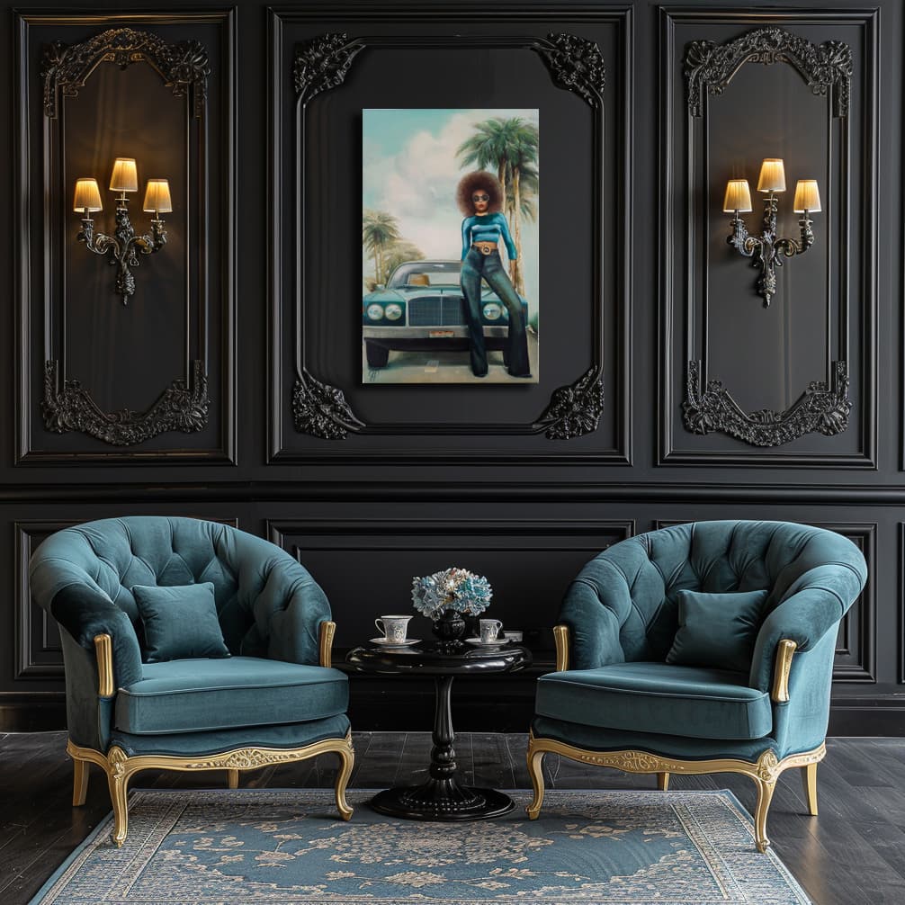 Retro Chic painting by Julianna Tulinova #retrochic #70stheme #rollsroyce