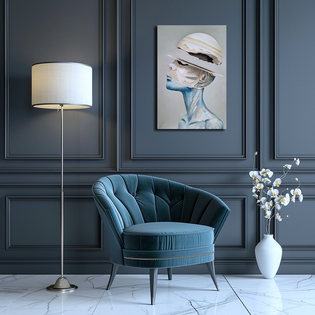 Homo Saturnus painting by Julianna Tulinova in futuristic interior #art #saturn