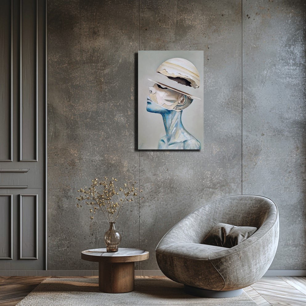 Homo Saturnus - conceptual artwork by Julianna Tulinova blending human form with Saturn symbolism, perfect for modern philosophical interiors #cosmicart #conceptualart