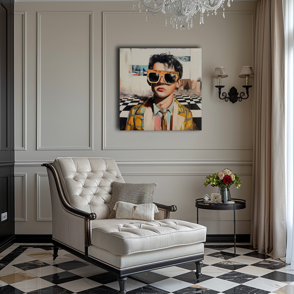 World through glasses painting by Julianna Tulinova in elegant interior #originalart #painting #juliannatulinova