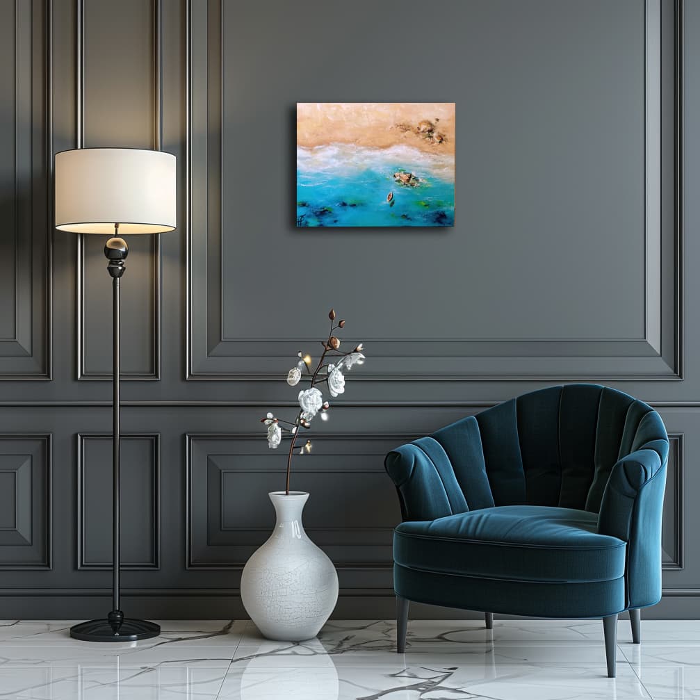View from Above painting by Julianna Tulinova in minimalist interior #originalart #seascape