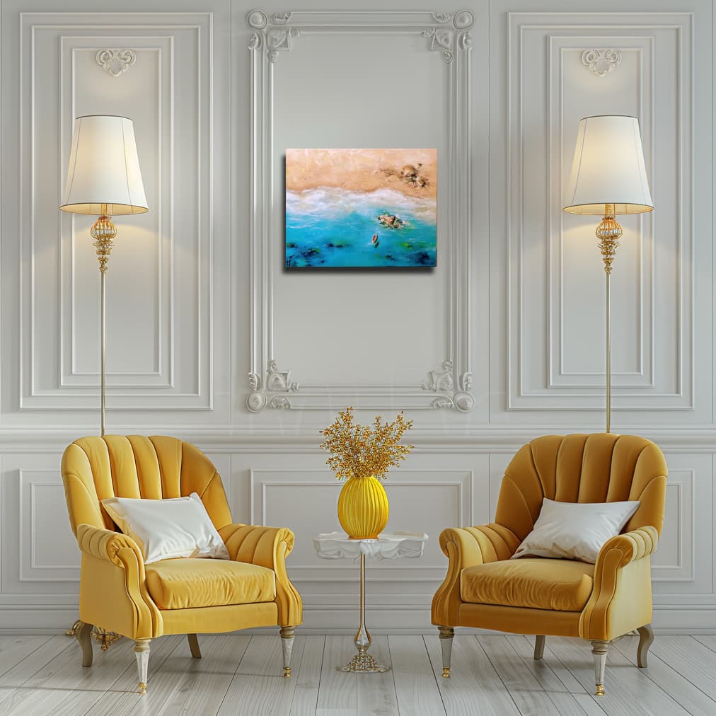 Serenity painting by Julianna Tulinova #serenity #seascape #aerialview